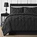 Double Needle Durable Stitching Comfy Bedding 3-piece Pinch Pleat Comforter Set All Season Pintuck Style (Queen, Black)