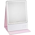Riki Skinny Duo ECO Glam On-The-Glow Set, Smart Travel-Friendly LED Mirror with Durable Protective Cover Double as Stand, CRI 95+, Color Temperature & Brightness Adjustable (White/Pink)