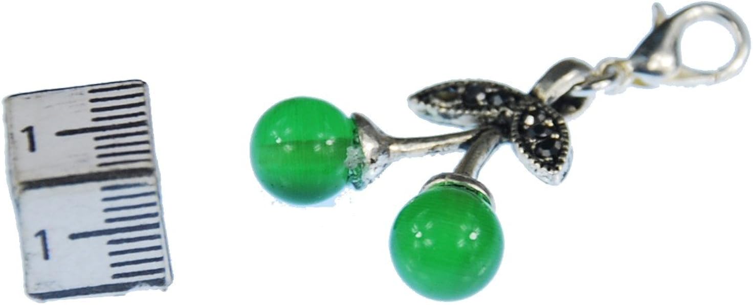 Miniblings Cherries Double Green Glass Beads Charm Pendant For Bracelet Wristlet, silver, 25mm - Image 3