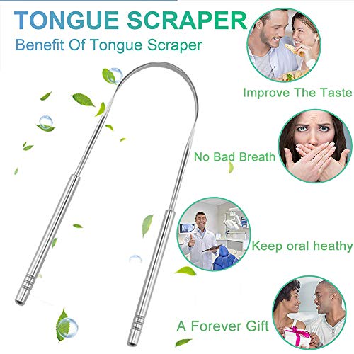 Tongue Scraper Set Cleaner for Adults Kids Surgical Grade Stainless Steel Metal Dental Kit Professional Fresh Breath Maintains Oral Hygiene Scrapers Plaque Removal (Set of 3) - Thumbnail 2