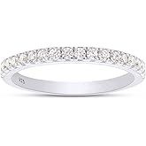 Half Eternity Wedding Band for Women Round Lab Created Moissanite Stackable Ring in 14K White Gold Plated 925 Sterling Silver Jewelry Gift for Her (0.25 cttw) Size 6