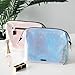 Frebeauty Holographic makeup bag Cosmetic Shiny Rainbow pouch Portable Handle bag Colorful Laser Iridescent pouch Waterproof Cosmetic large Makeup Case Toiletry Beach Wash Bag (holographic milk-pink)