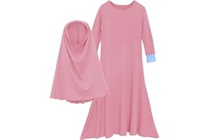 Girls Prayer Clothes Set, Muslim Ramadan Abaya with Hijab Dress Full Length Kaftan Thobe Gown Prayer Set