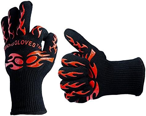 BBQ Extreme Fire and Heat Resistant Grilling, Cooking, Baking and Frying Gloves 932 °F For Fireplace Camping &amp; Oven &amp; Fire Pit by Mael de Cuisine Maximum Hand and Arm Protection - 1 Pair