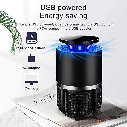 Huahua - Lámpara antimosquitos, usblámpara mosquitera con 360 ° UV LED, con ventosa dispersor, para moscas y mosquitos, para casa, oficina, patio, cocina, Negro