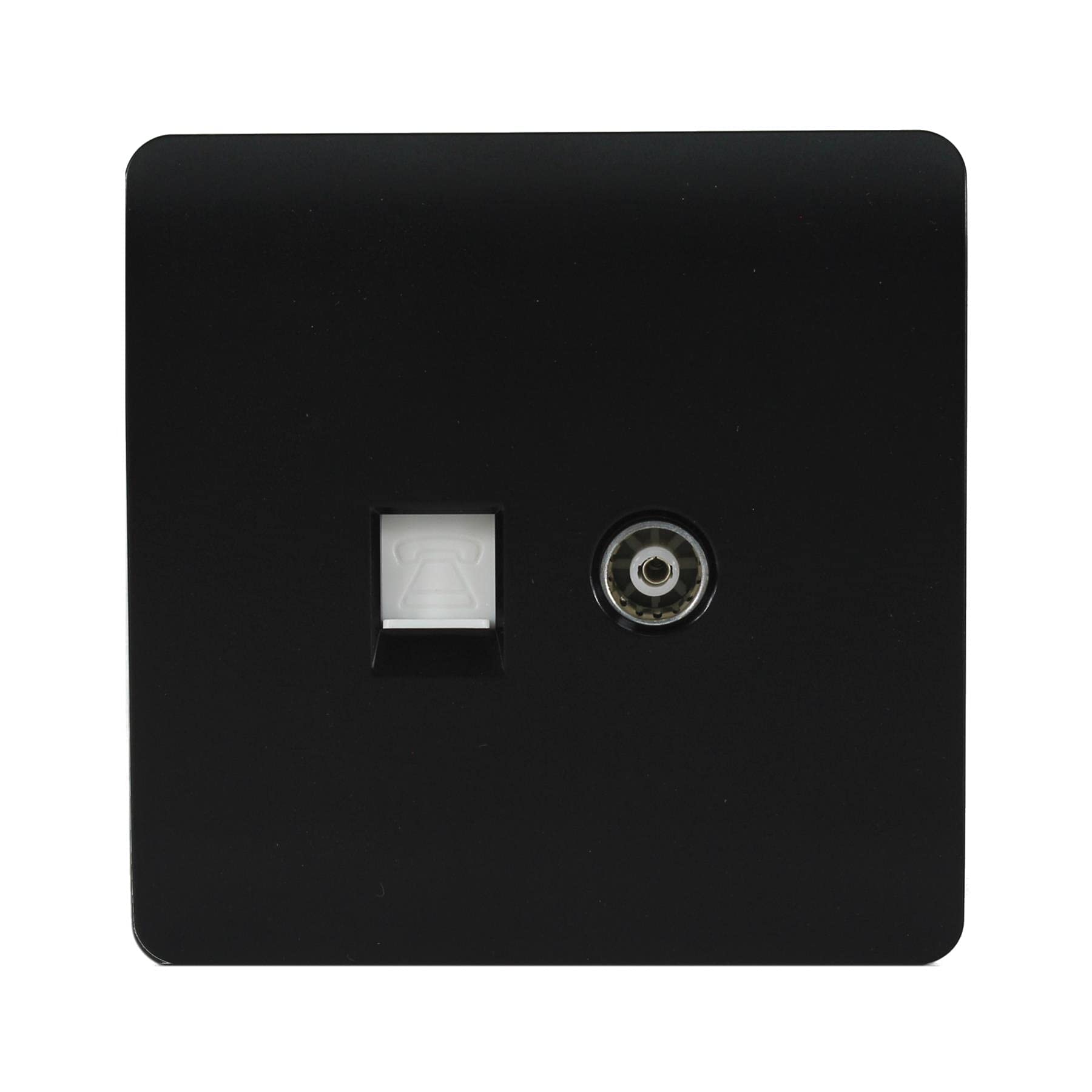 Trendi TV Co-axial Socket + Telephone Socket Matt Black