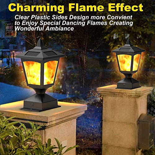 Solar Post Flame Light, Outdoor Deck Fence Post Cap Top LED Light wih