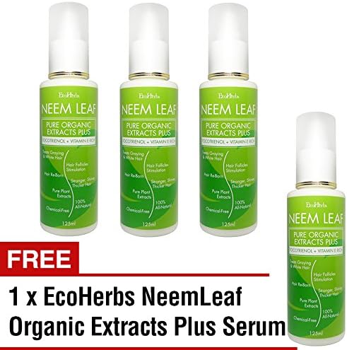 *Buy 3 Free 1* EcoHerbs Neem Leaf Organics Serum Plus For Hair Growth & Hair Loss/Hair Thinning, Premature White/Grey/Gray Hair Green- 120Ml