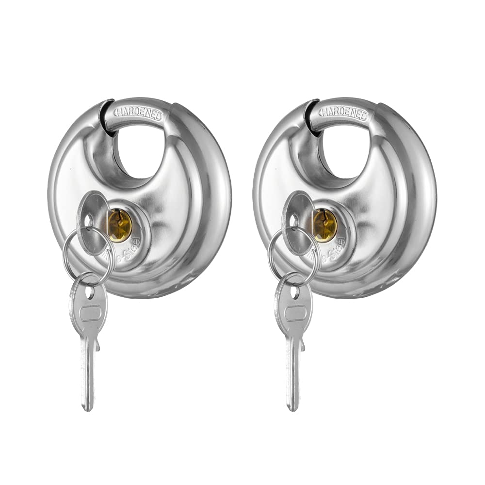 Photo 1 of CINCINNO Keyed Alike Discus Padlock, Stainless Steel Storage Unit Lock,2-3/4 in.Wide,3/8 in. Diameter Shackle, Disc Locks for Sheds, Garages and Fence?2Pack
