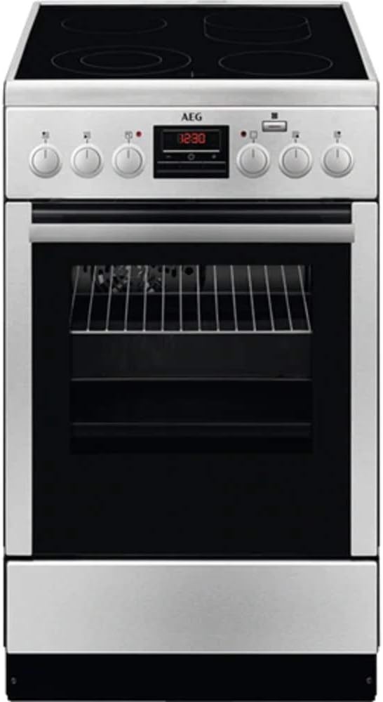 AEG CCB56400BX freistehender Elektroherd / 58L / Edelstahl und Schwarz / 50 cm Backofen mit Glaskeramik-Kochfeld / SteamBake mit Feuchtigkeitszugabe