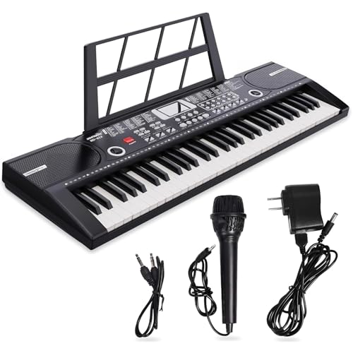Teclado Musical 61 Teclas Piano Digital Eletrônico com Microfone Alto-falante Integrado Teclado Portátil Iniciante Teclado Musical Profissional