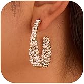 Rokoez Bohemian Statement Earrings for Women, Large Dangle Drop Hoop with AB Rhinestone Crystal, Sterling Silver Post Hypoallergenic Jewelry Gift