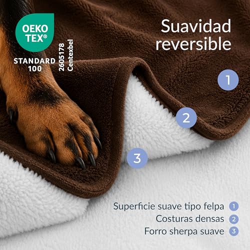 Twinzen Waterproof Dog Blanket 127x152cm Brown - Reversible and Washable Dog Blanket - for Sofa and Bed - Sherpa