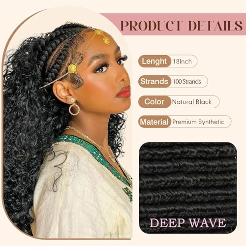 Feather Crochet Hair for Black Women, 100 Strands 140g Deep Wave Crochet Hair for Miracle Knots Hair Pre Separated Invisible Deep Curly Crochet Hair Natural Black (1B#, 18 Inch(100Strands))
