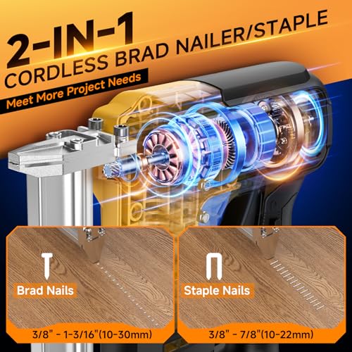 Cordless 18GA 2-in-1 Nail Gun & Staple Gun, Compatible with Dewalt 20V Max Battery (No Battery), Electric Brad Nailer & Stapler Battery Powered with 1200 Nails & Staples for DIY, Woodworking