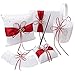 KANECH Wedding Pillow Set, Wedding Flower Basket and Ring Pillow, Red Satin