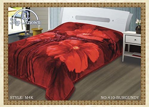 BURGUNDY Floral Heavy Blankets, Soft Warm 2 Ply Double Sided Blankets Double & King Size, In Bag (Des No. 410-BURGUNDY)