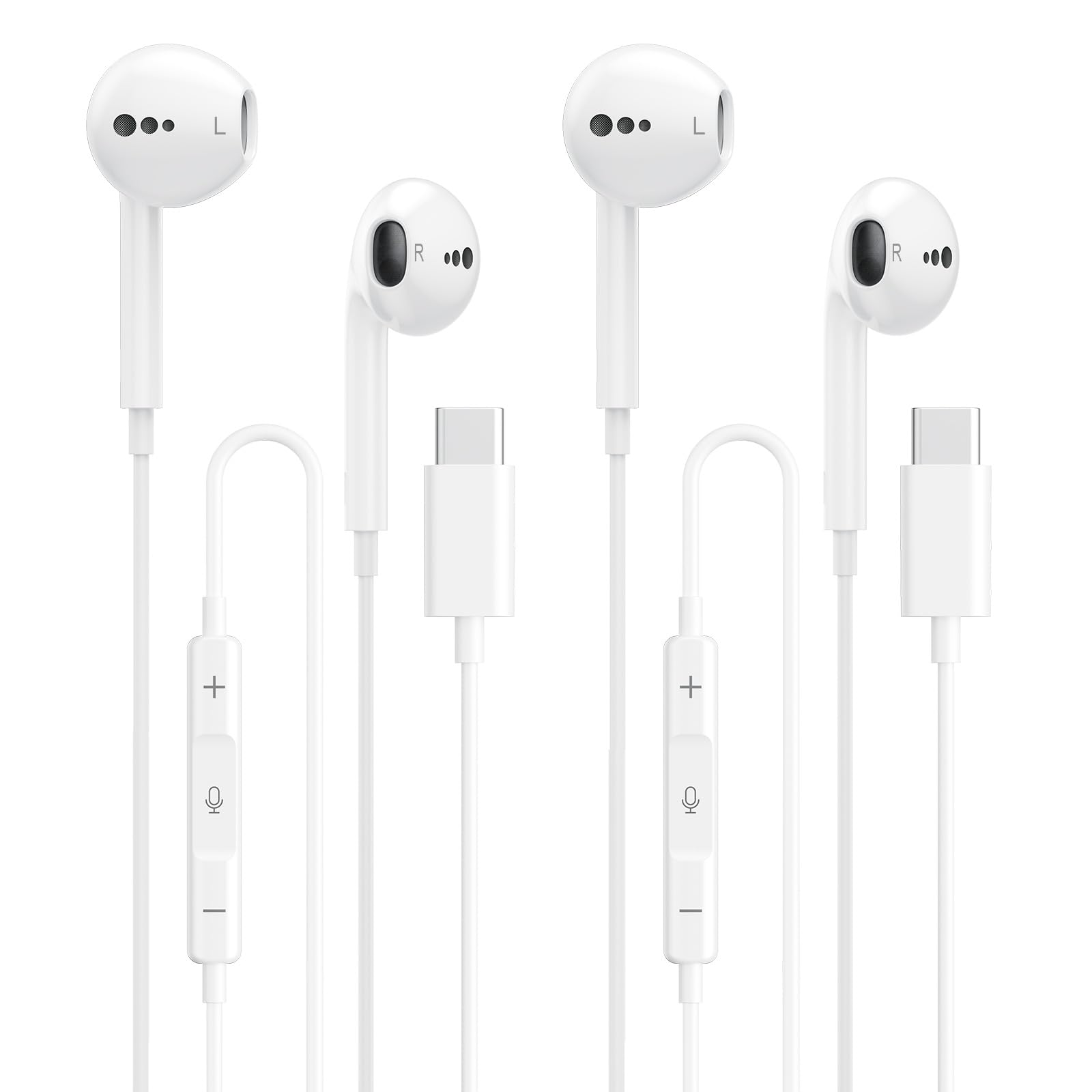 BLXSounds USB C Headphones for iPhone 17 16 15, 2 Packs Wired Earbuds USB C