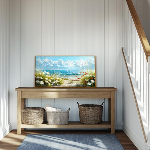 hyidecorart Large Modern Living Room Decoration Paintings, 50 x 100 cm, Flowers, Beach, Decorative Pictures, Canvas Picture with Frames, Suitable for Bedrooms, Hallways, Dining Rooms