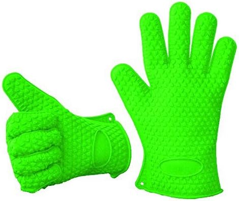 Yoear Barbecue Gloves,silicone BBQ Glove Set - Oven Mitts - Heat Resistant up to 400°f - Non Slippery - One Size Fits Most - Waterproof Material Providing Safe,strong Grip,food Safe (green)