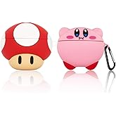 [2 Pack] TOLUOHU Case for Airpods Pro,3D Cute Cartoon Funny Anime Character for Girls Boys Kids Teens Women,Shockproof Soft Silicone Case with Keychain(New Star Kabi+Mushroom)