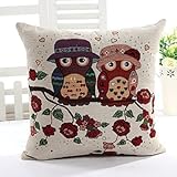 Lijia Cotton Linen Square Throw Pillow Case Decorative Cushion Cover Pillowcase for Sofa Owls 18 