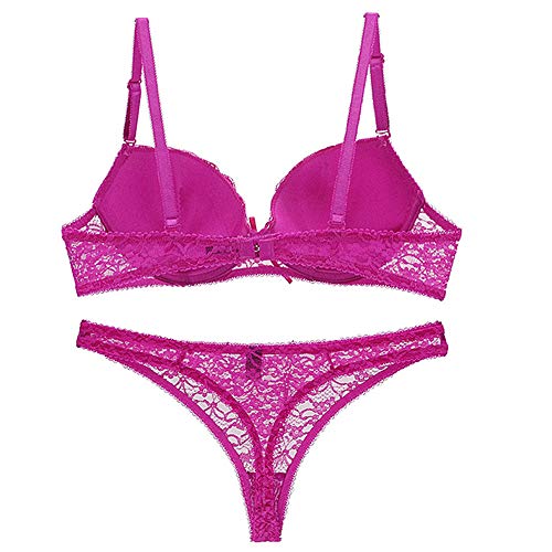 F.Lashes Damen Unterwäsche Dessous Set BH Slip Reizwäsche Push Up Bustier Transparente Spitze String Tanga mit Strass – Bild 3
