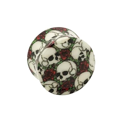 Blue Banana Body Piercing Dilatación Acrílico Skull & Rose Ear Plug (Negro) - 12mm