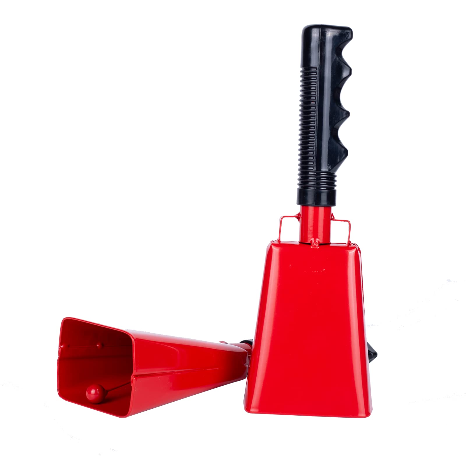 Musfunny Cow Bells Noise Makers with Handle: 2 Pcs Hand Percussion Cowbell Instrument Loud Cheering Bells for Sporting Events Football Games Christmas Party School Graduations Farm Ranch (Red)