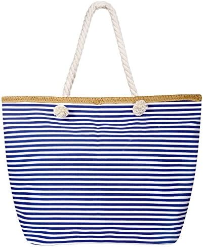 Waterproof Beach Bag with Purse Attached Canvas Shoulder Bag Oversized Holiday Shopping Bag Travel Tote Bag with Zip Top