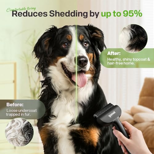 pecute Dead Hair Rake with Pet Combs, Self-Cleaning Undercoat Brush, Undercoat Undercoat Brush, Grooming Kit for Dogs Cats Stainless Steel for Long Hair(Black)