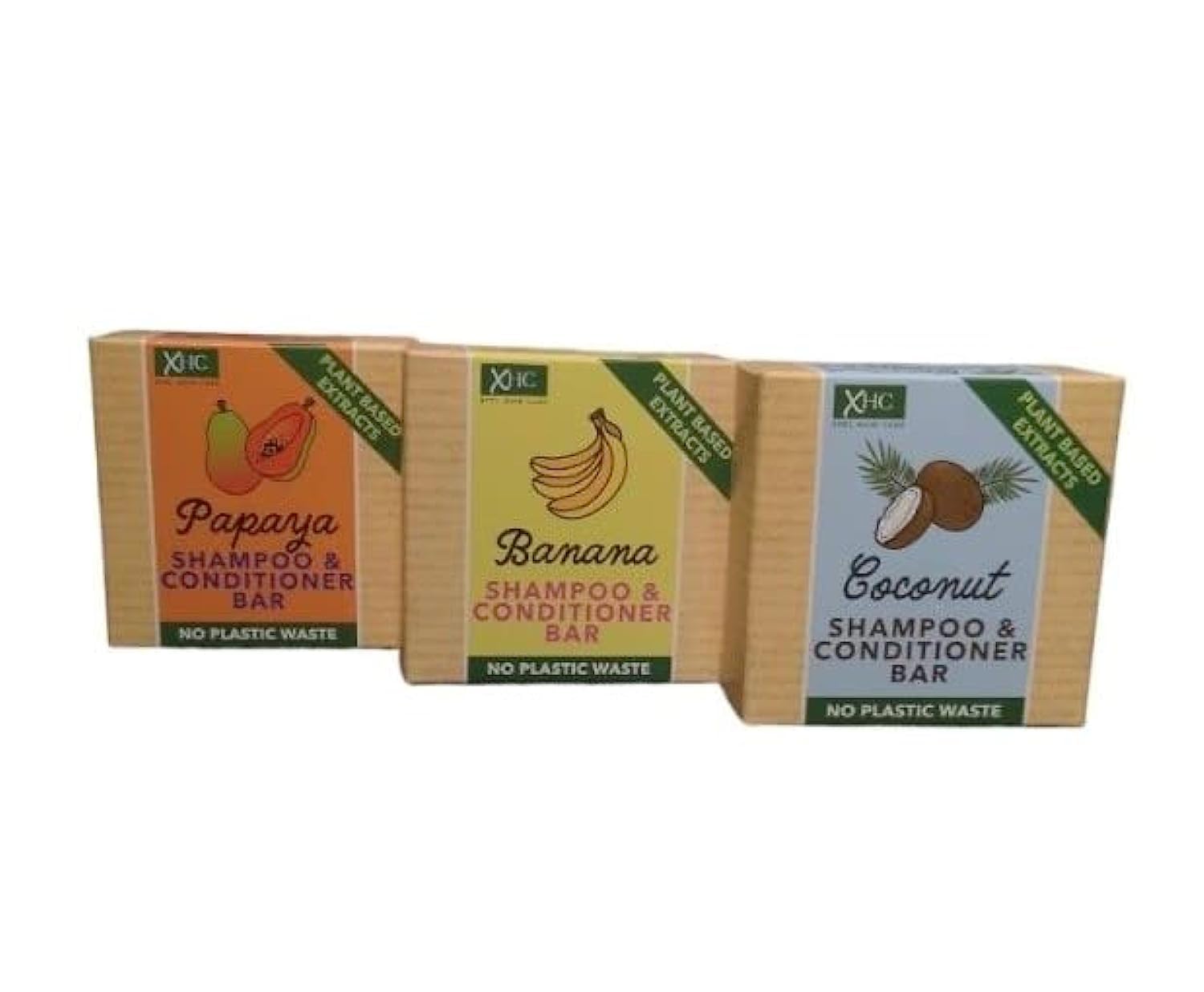 SHANZA DEPARTMENTAL'S 3 x XHC Shampoo & Conditioner Bar - No Plastic Waste - Coconut, Banana & Papaya, 60 g (Pack of 3), 180.0 grams, 60.0 gram, Pack of 1