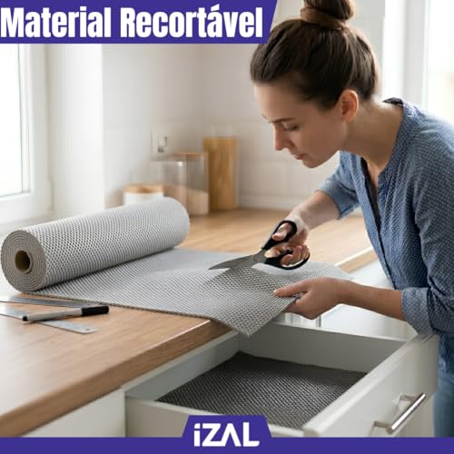 Forro PVC Multiuso Antiderrapante Recortável Com 4,6 Metros | Ideal Para Gavetas, Protetor de Prateleiras e Armários | Material Lavável, Resistente e Ajustável