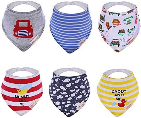 JYbetsy Baby Bibs 100% Cotton 6-Pack Unique Gift Set Bandana Saliva Towel Dribble Burp Cloth Apron Pinny For Boys and Girls