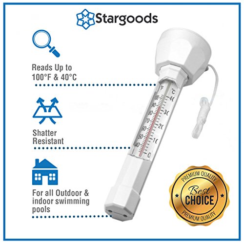Stargoods Pool Skimmer - Heavy Duty Cleaner Tool & Net Bag Leaf Cleaning & Floating Thermometer Pack - Thumbnail 4