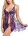 Avidlove Women's Sexy Pajamas Floral Lace Babydoll Lingerie with G-string Purple