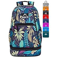 Venture Pal 35L Large Lightweight Packable Hiking Backpack with Wet Pocket & Shoes Compartment Travel Backpack & Day Backpack for Women Mens(Purple Leaf)