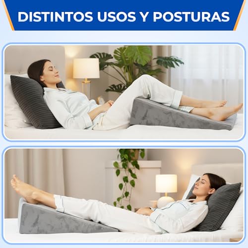 NEROKU® Set of Anti-Backflow Wedge Adult and Reading Bed Cushion | Back Bed and Wedge Pillow that Improves Circulation, Rest, Sleep – Reading Pillow, Lumbar Sofa Cushion