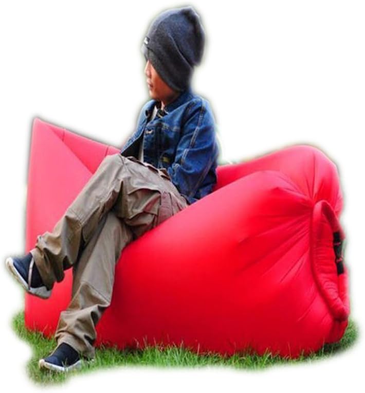 Trumpo Inflate Portable Lazy Lounger Sleeping Bag, Outdoor Indoor Air Sleep Sofa Laybag Couch Bed, Nylon Waterproof Collapsible, Beanbag for Lounging, Summer Camping, Beach, Fishing (Red)
