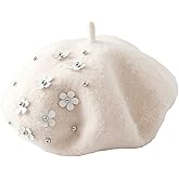 Brcus Kids Girls Wool Felt Flowers Beret Hat French Artist Beanie Cap