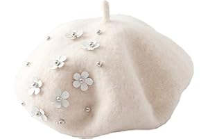 Brcus Kids Girls Wool Felt Flowers Beret Hat French Artist Beanie Cap