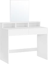 VASAGLE Dressing Table Makeup Table with Large Mirror 2 Drawers White RDT113W01 view 2