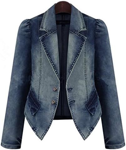 Bestor Fashion Vintage Women`s Long Sleeve Denim Jeans Blazers Ladies Suit Jacket