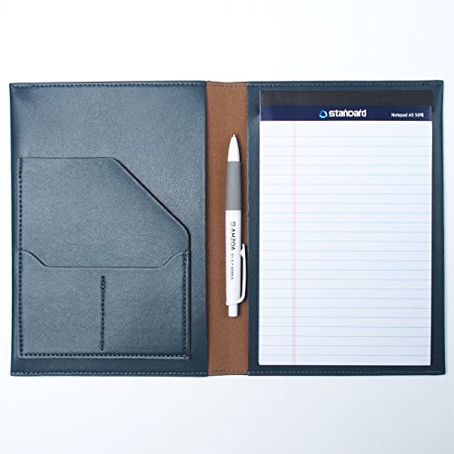 AHZOA 4 Pockets A5 Size Memo Padfolio S6 with Mechanical Pencil , Including 5 X 8 Inch Legal Writing Pad, Synthetic Leather Handmade 6.46 X 8.78 Inch Notepad Clipboard Holder (dark green)