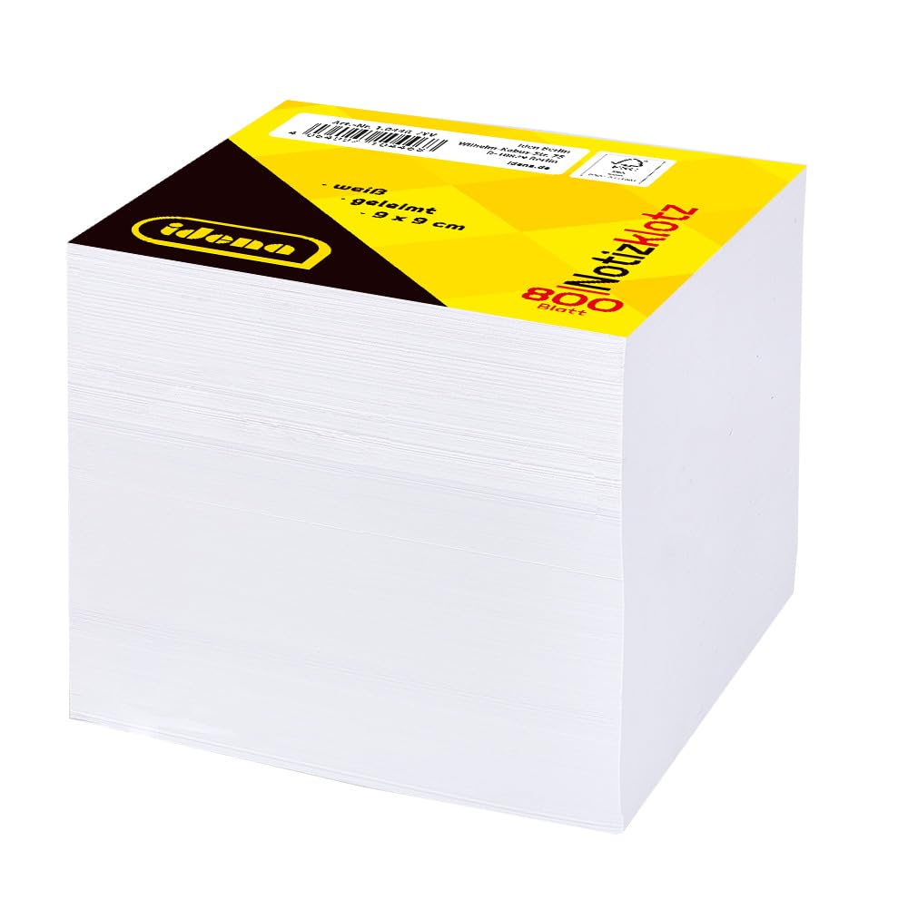 Idena 10446 Notepad Glued, 9 x 9 x 9 cm, 80 g/m², Approx. 800 Sheets, White, Refill Pack for Note Box