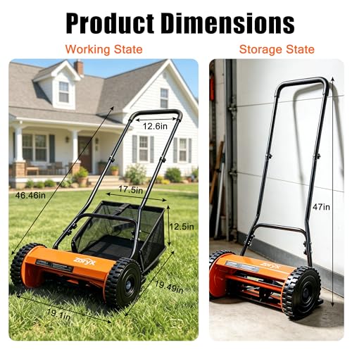 Zoryx 14-Inch 5-Blade Push Reel Lawn Mower, Manual Reel Walk Behind Mower photo 11