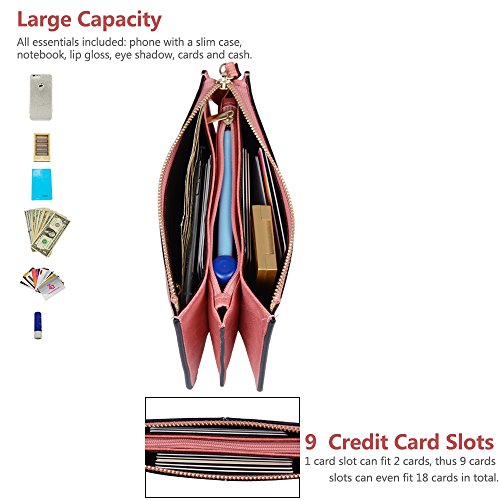 Lovena Soft Leather Wristlet Smartphone Zipper Wallet Tassel Wristlet (Light Carmine Pink) - Thumbnail 3