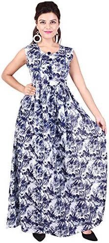 The Black Bee Black Bee Designer Latest Printed Sleeveless Blue Frock Kurti (Best Quality) (Blue, Small)