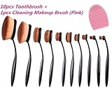Misaky High Quality 10pcs Soft Oval Foundation Makeup Brush Sets Powder Blusher Toothbrush Curve Cosmetic Makeup Brushes Tool