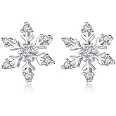 Christmas Snowflake Stud Earrings for Women,Hypoallergenic 925 Silver Tiny Snowflake Earrings Sparkling Rhinestone Snow flake Xmas Festive Jewelry Chrismas Stocking Stuffers Accessories
